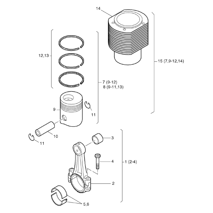 Piston, Conrod, Cylinder Assembly For Hatz 2m41 Diesel Engine | L&S ...