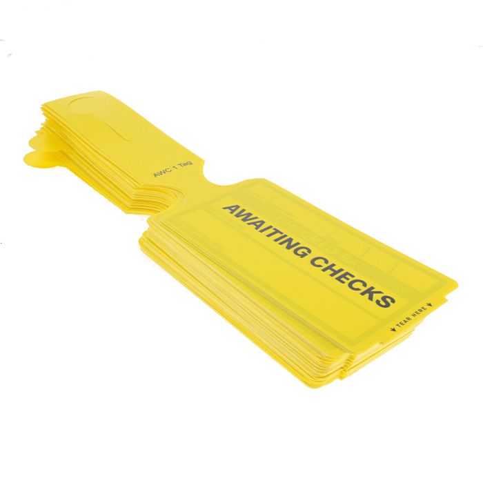 Awaiting Checks Yellow Loop Through Waterproof Tags 100 PK | L&S Engineers