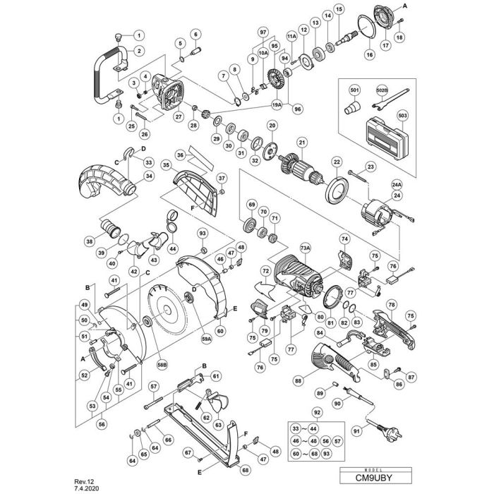 Main Assembly for Hikoki CM9UBY Cutter | L&S Engineers