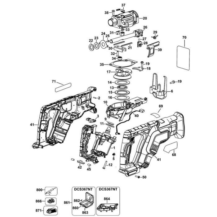 Main Assembly for DeWalt DCS367 Cordless Reciprocating Saw L S