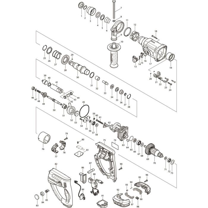 Main Assembly for Makita DHR202RF Cordless Combination Hammer Drills ...