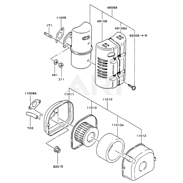 Air FIlter / Muffler for Kawasaki FG150G Engine | L&S Engineers