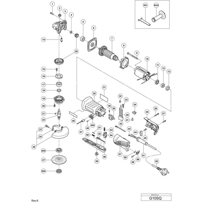 Main Assembly for Hikoki G10SQ Disc Grinder | L&S Engineers