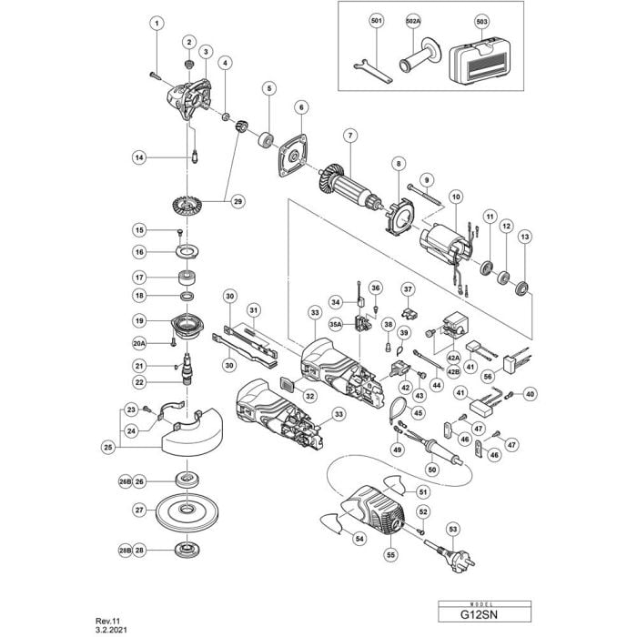 Main Assembly for Hikoki G12SN Disc Grinder | L&S Engineers