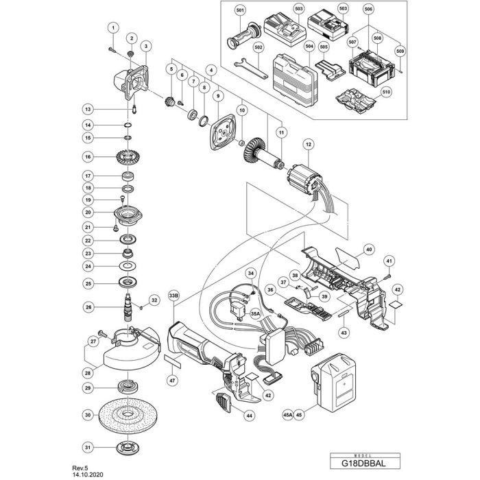 Main Assembly for Hikoki G18DBBAL Cordless Disc Grinder | L&S Engineers