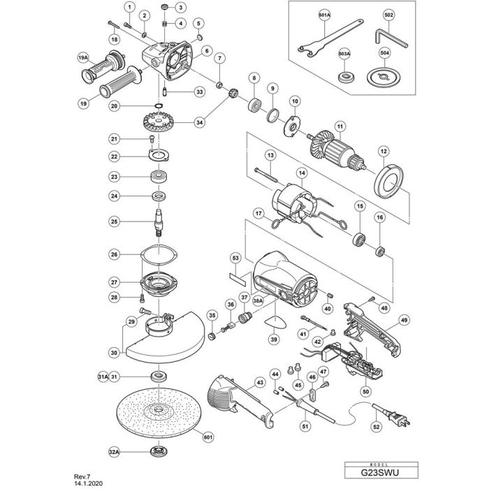 Main Assembly for Hikoki G23SWU Disc Grinder | L&S Engineers