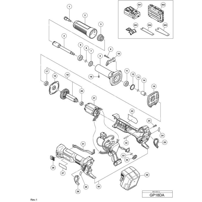 Main Assembly for Hikoki GP18DA Cordless Disc Grinder | L&S Engineers