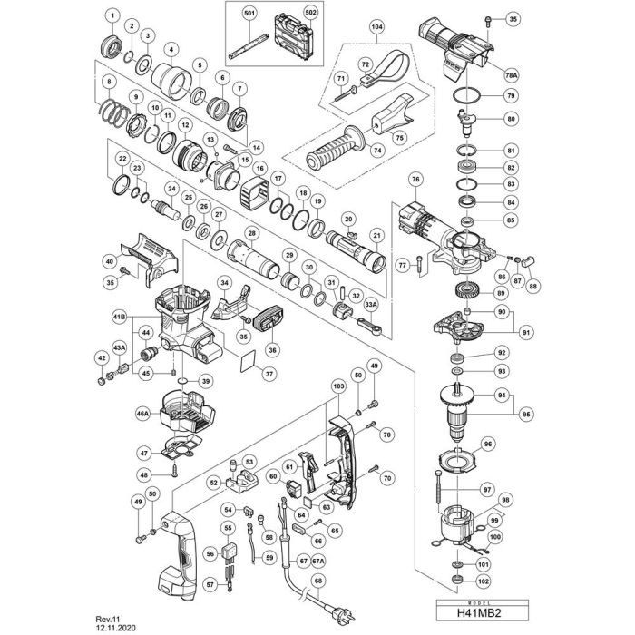 Main Assembly for Hikoki H41MB2 Demolition Hammer | L&S Engineers