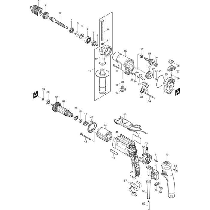 Main Assembly For Makita HP2071F 13mm 2 Speed Percussion Drill | L&S ...