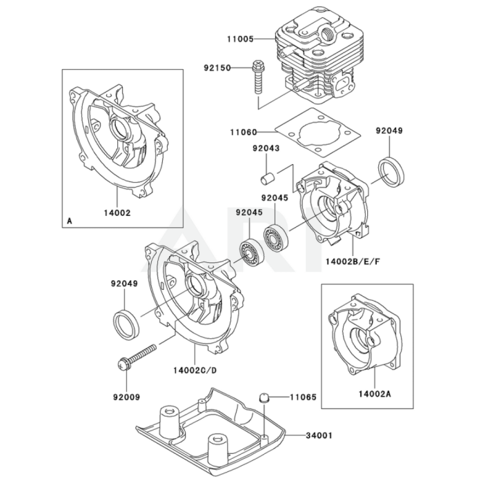 Cylinder / Crankcase for Kawasaki KBL26A Brushcutter | L&S Engineers