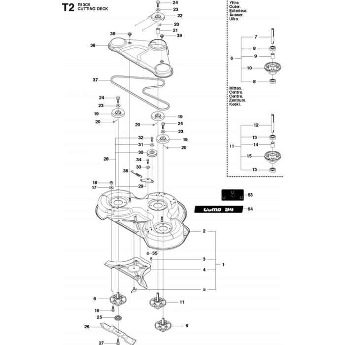 Mower Deck Cutting Deck Assembly 2 for Husqvarna R13 C5 Riders