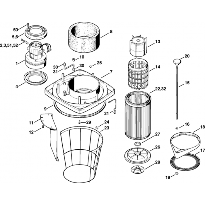 Electric Motor, Filter Assembly for Stihl SE200, SE201, SE202 Vacuum ...