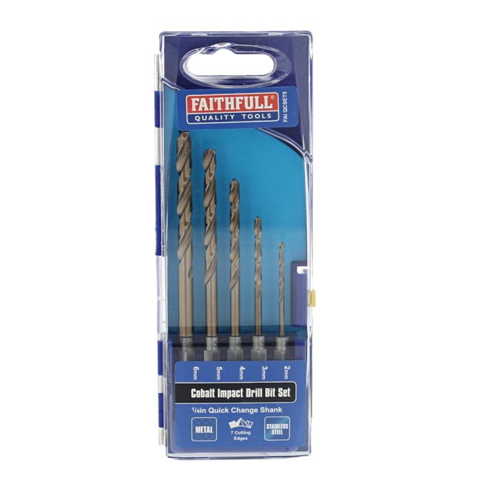 Faithfull 5 Piece Quick Change Hss Cobalt Impact Drill Bit Set (2 To ...