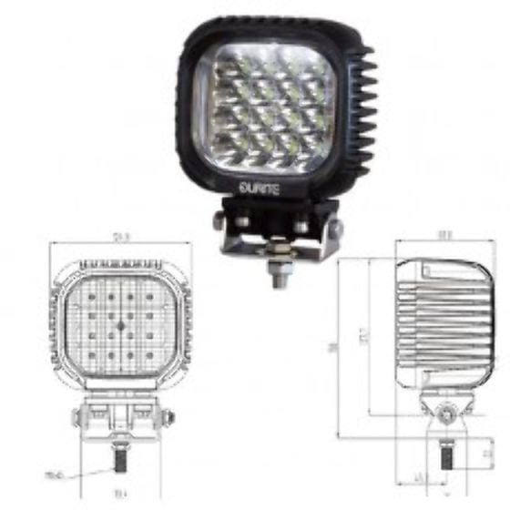 16 x 3W CREE LED Work Lamp - Black, 10-30V 3800lm, IP67 - Each - 0-420-76