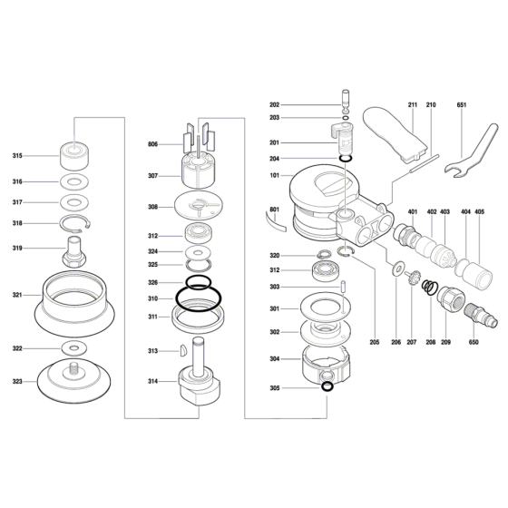 Pneumatic Random Orbit Sander Assembly for Bosch 0 607 350 198