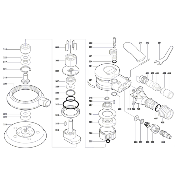 Pneumatic Random Orbit Sander Assembly for Bosch 0 607 350 200