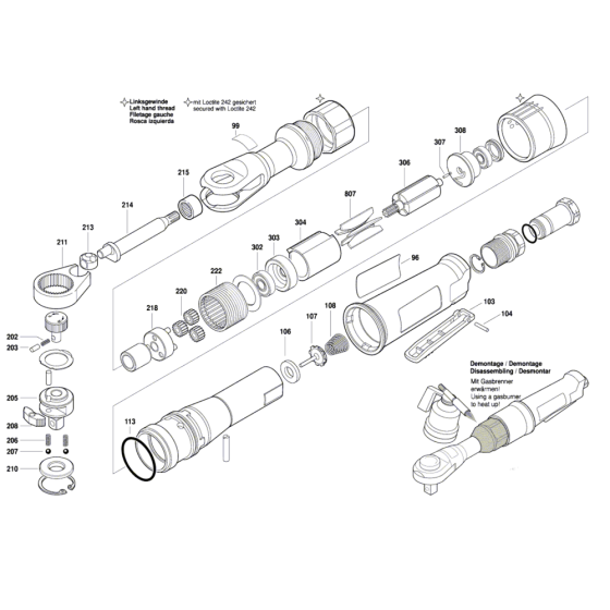 Pneumatic Ratchet Wrench 3/8 Assembly for Bosch 0 607 450 794