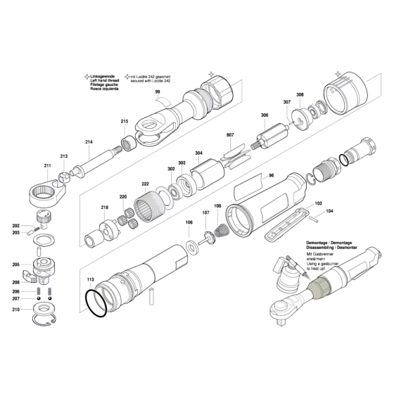 Pneumatic Ratchet Wrench 1/2 Assembly for Bosch 0 607 450 795