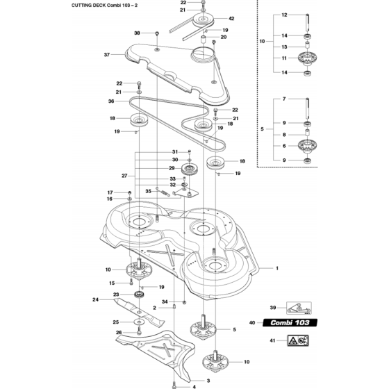 103cm Cutting Deck Assembly-2 for Husqvarna Cutting Deck Combi 103, R300-Series Riders