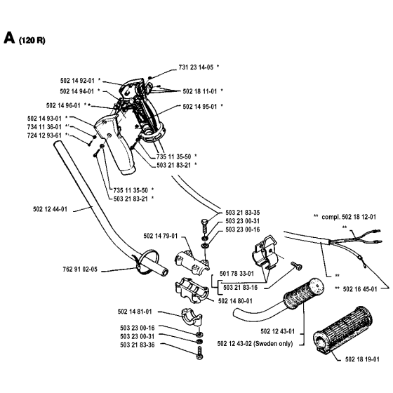 Handle & Controls Assembly for Husqvarna 120R Brushcutters