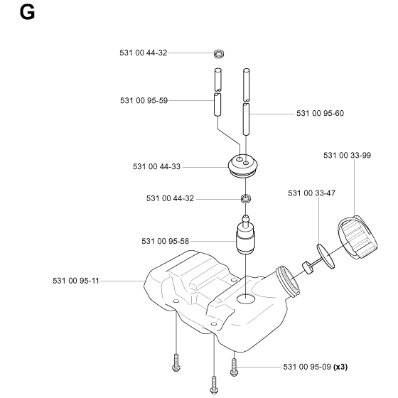 Fuel Tank Assembly For Husqvarna 125BT Leaf Blowers