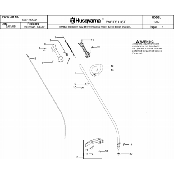 Shaft & Handle  for Husqvarna 125 C Trimmer/ Edgers