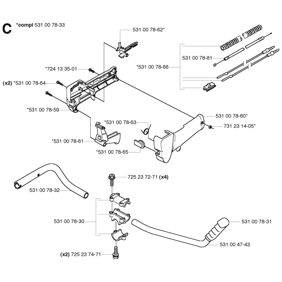 Handle & Controls for Husqvarna 133R Brushcutters