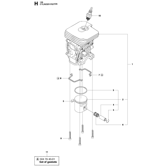 Cylinder Piston Assembly for Husqvarna 135E Chainsaw