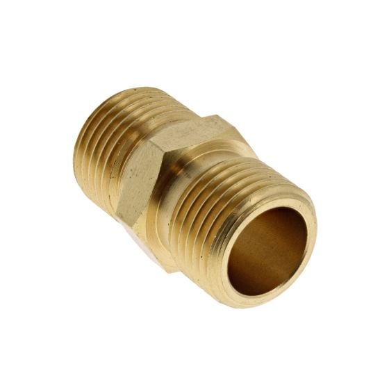 Brass Double Male Nipple, Type 141, 1/2" BSP with Hex Centre