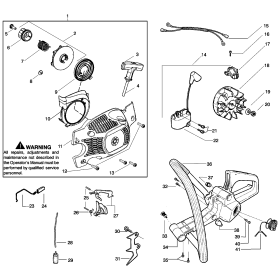 Starter, Ignition System and Fuel Tank & Handle Assembly for Husqvarna 142 Chainsaw