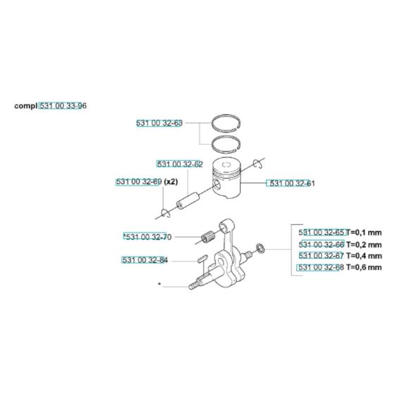 Piston, Crankshaft Assembly for Husqvarna 145 BT Blower