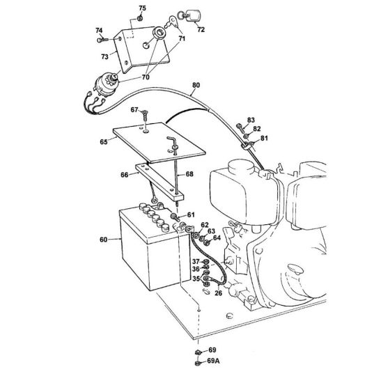 Battery, start switch & loom Yanmar L40/48 ARE-SE/L48N5SJ1 (electric start) Assembly for Winget 150T Cement Mixers