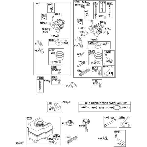 Carburettor Assembly for Briggs and Stratton Model No.15C104-3022-F8 Horizontal Shaft Engine