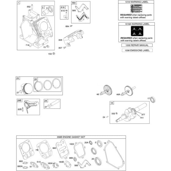 Camshaft, Crankshaft, Cylinder and Piston Assembly for Briggs and Stratton Model No.15T212-0008-F8 Horizontal Shaft Engine