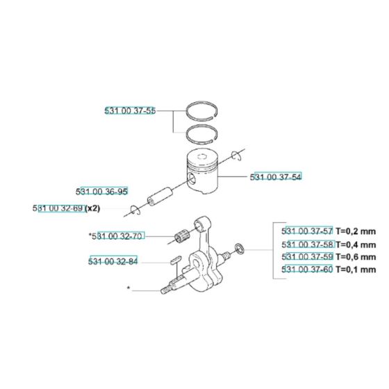 Piston, Crankshaft Assembly for Husqvarna 165 BT Blower