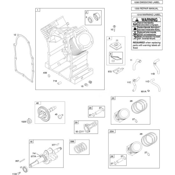 Camshaft, Crankshaft, Cylinder and Piston Assembly for Briggs and Stratton Model No.305447-3075-G1 Horizontal Shaft Engine