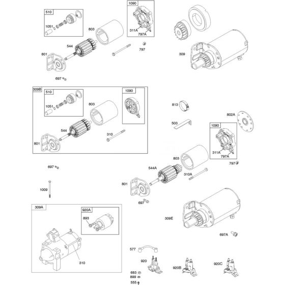 Electrical Starter Assembly for Briggs and Stratton Model No.305447-3077-G1 Horizontal Shaft Engine