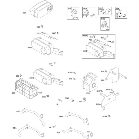 Exhaust System Assembly for Briggs and Stratton Model No.305447-3075-G1 Horizontal Shaft Engine