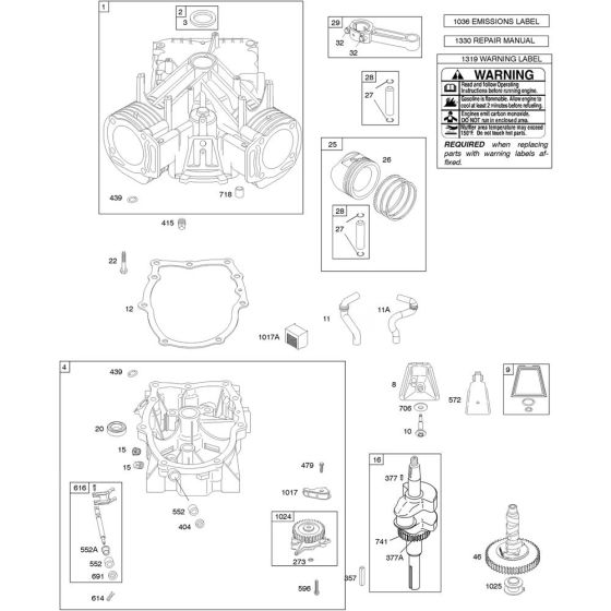 Cylinder Assembly for Briggs and Stratton Model No. 305772-3020-G1 Vertical Shaft Engine