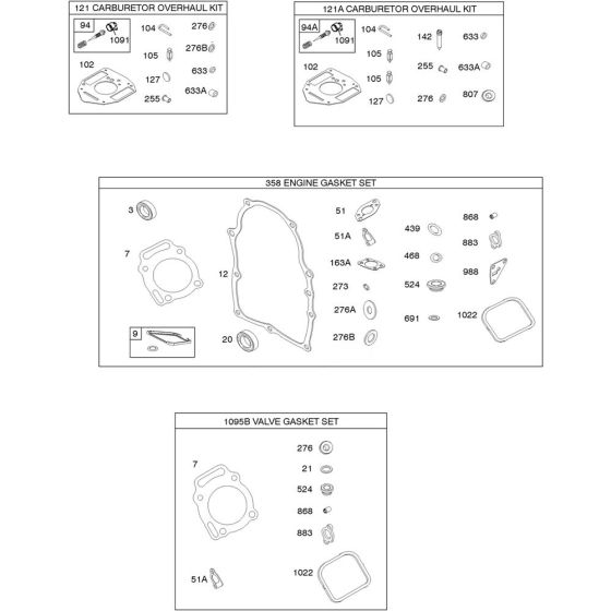 Carburettor Overhaul Assembly for Briggs and Stratton Model No.356447-3078-G1 Horizontal Shaft Engine