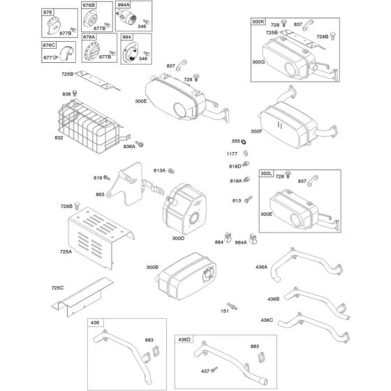 Exhaust System Assembly for Briggs and Stratton Model No.356447-3038-G1 Horizontal Shaft Engine