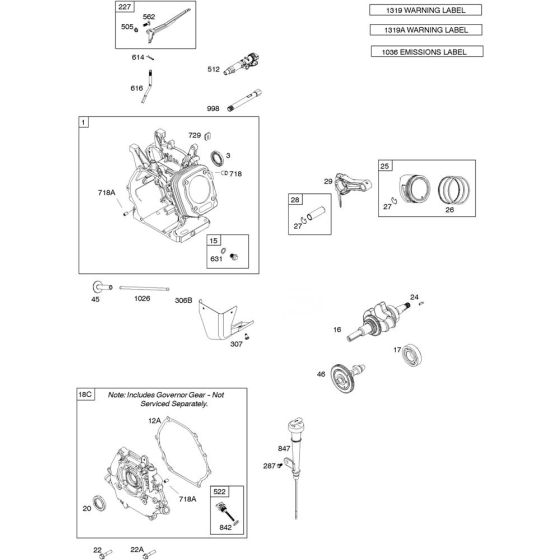 Camshaft, Crankshaft, Cylinder and Piston Assembly for Briggs and Stratton Model No.19J137-0007-F1 Horizontal Shaft Engine