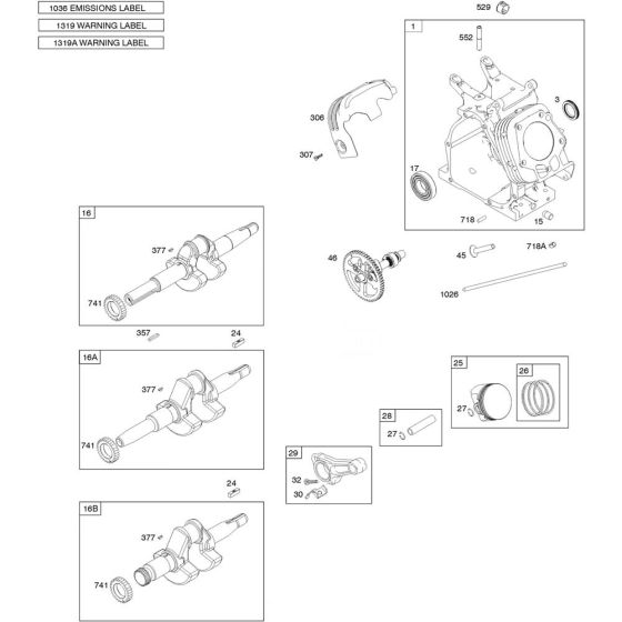 Camshaft, Crankshaft, Cylinder and Piston Assembly for Briggs and Stratton Model No.19L232-0036-F1 Horizontal Shaft Engine