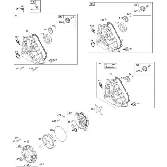 Crankcase Cover and Gear Reduction Assembly for Briggs and Stratton Model No.19L232-0054-G1 Horizontal Shaft Engine