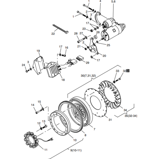 Starter, Alternator Assembly for Hatz 1B40 Engines