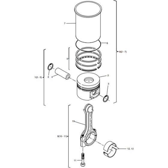 Pisont, Conrod, Cylinder Assembly for Hatz 1B40 Engines