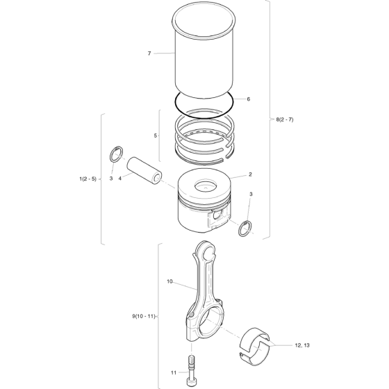 Piston, Conrod, Cylinder Assembly for Hatz 1B50 (50.16) (50.12) M Basic Engine