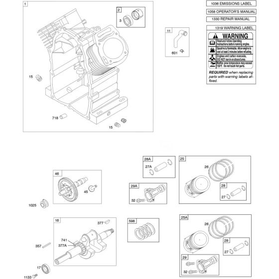 Camshaft, Cylinder and Piston Assembly for Briggs and Stratton Model No.385447-3020-G1 Horizontal Shaft Engine