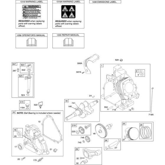 Camshaft, Crankshaft, Cylinder and Piston Assembly for Briggs and Stratton Model No.21T215-0110-G2 Horizontal Shaft Engine