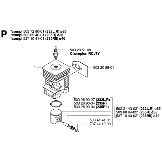 Cylinder Piston Assembly for Husqvarna 232R Brushcutters